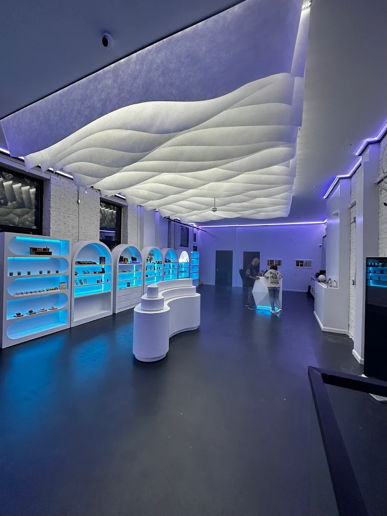 Product shelves inside the Cannadreams dispensary