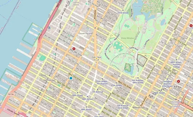 Map of weed delivery coverage in Columbus Circle, Manhattan from Cannadreams NYC at 862 9th Ave