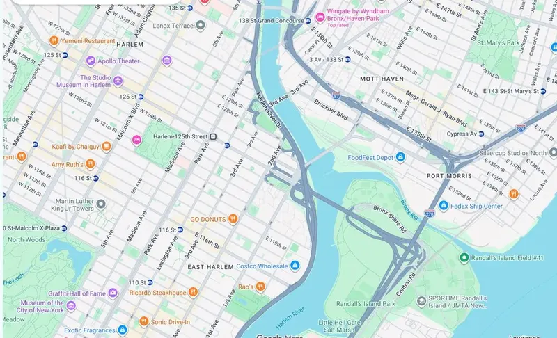 Map of weed delivery coverage in East Harlem North, Manhattan from Cannadreams NYC at 862 9th Ave