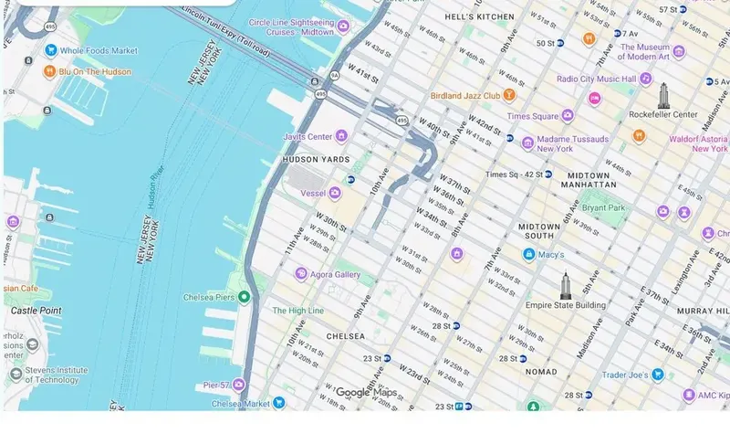 Map of weed delivery coverage in Hudson Yards, Manhattan from Cannadreams NYC at 862 9th Ave