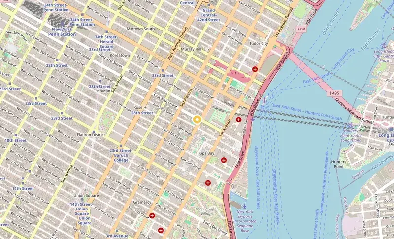 Map of weed delivery coverage in Kips Bay, Manhattan from Cannadreams NYC at 862 9th Ave