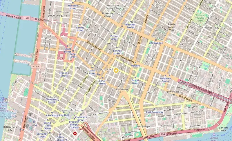 Map of weed delivery coverage in Little Italy, Manhattan from Cannadreams NYC at 862 9th Ave