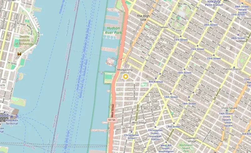 Map of weed delivery coverage in Meatpacking District, Manhattan from Cannadreams NYC at 862 9th Ave