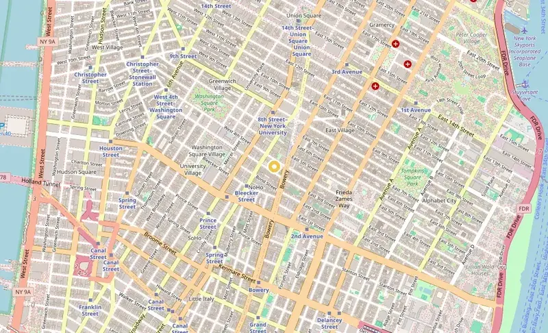 Map of weed delivery coverage in NoHo, Manhattan from Cannadreams NYC at 862 9th Ave