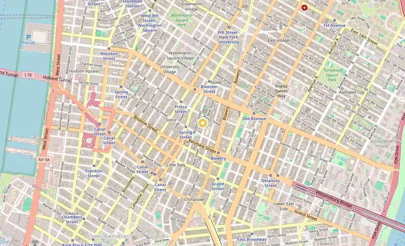 Map of weed delivery coverage in Nolita, Manhattan from Cannadreams NYC at 862 9th Ave