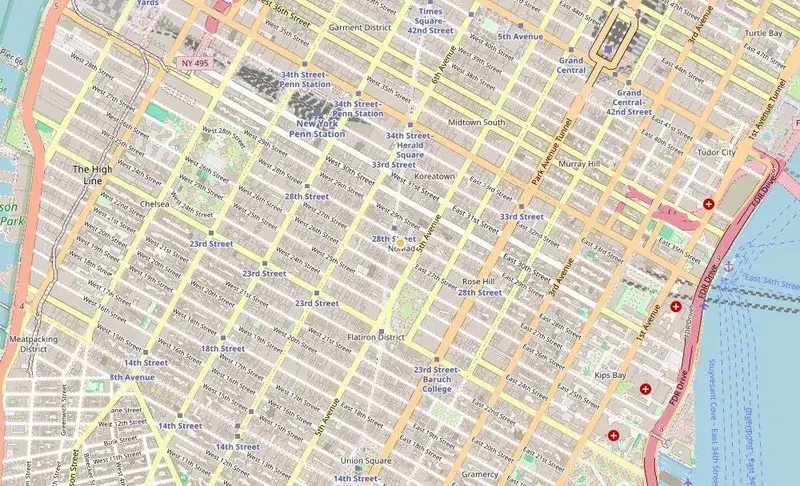 Map of weed delivery coverage in NoMad, Manhattan from Cannadreams NYC at 862 9th Ave