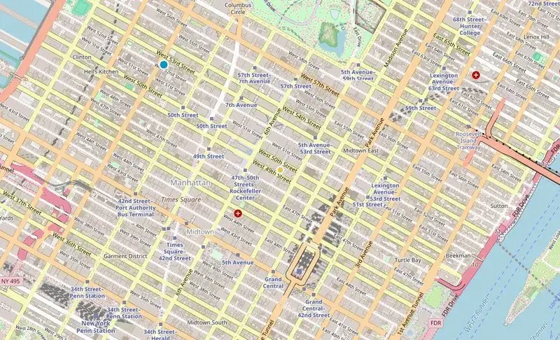 Map of weed delivery coverage in Rockefeller Center, Manhattan from Cannadreams NYC at 862 9th Ave