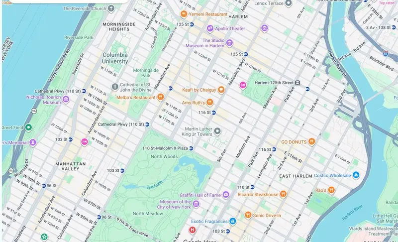 Map of weed delivery coverage in South Harlem, Manhattan from Cannadreams NYC at 862 9th Ave