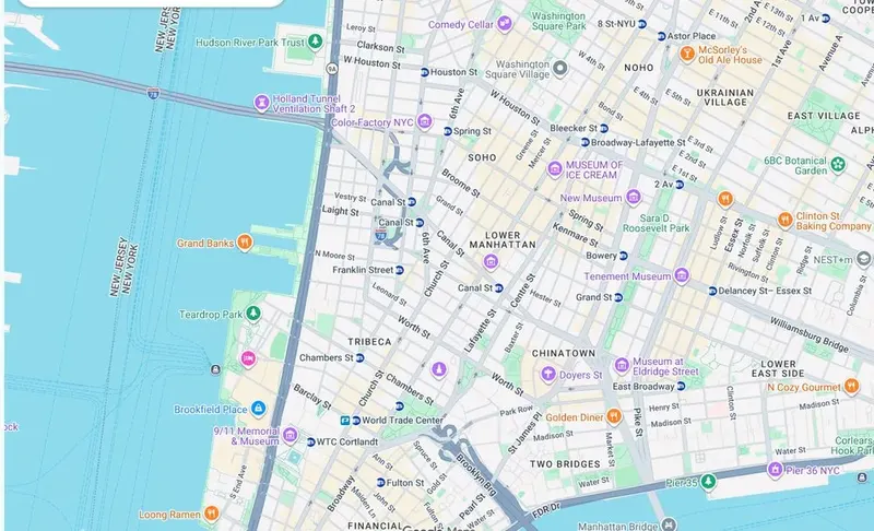 Map of weed delivery coverage in Tribeca, Manhattan from Cannadreams NYC at 862 9th Ave