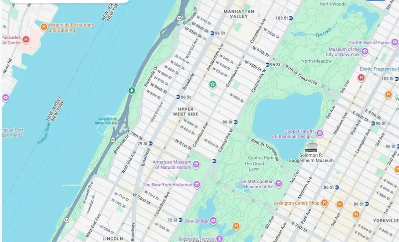 Map of weed delivery coverage in Upper West Side, Manhattan from Cannadreams NYC at 862 9th Ave