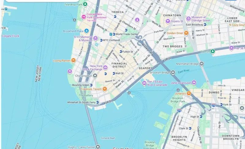 Map of weed delivery coverage in Wall Street, Manhattan from Cannadreams NYC at 862 9th Ave