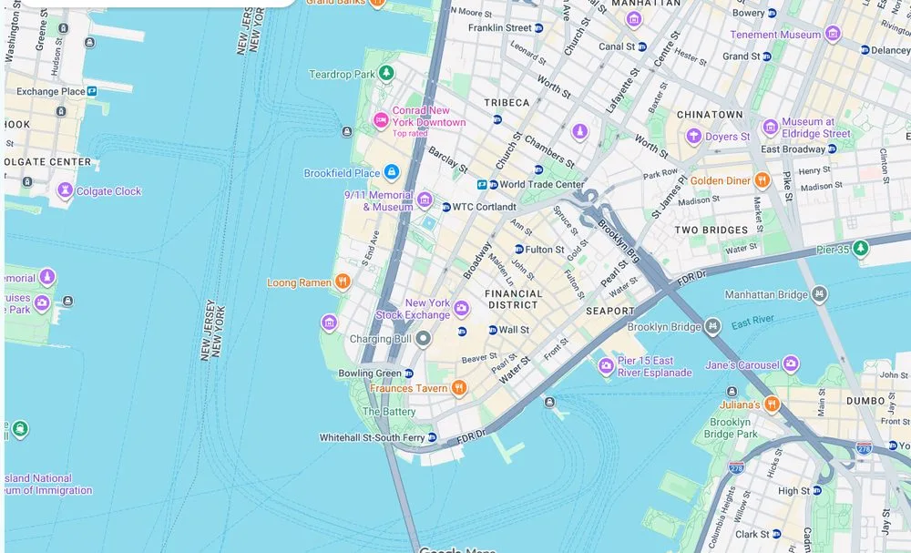 Map of weed delivery coverage in Battery Park, Manhattan from Cannadreams NYC at 862 9th Ave