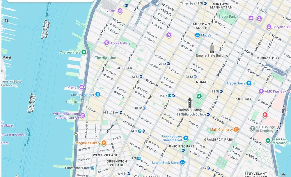 Map of weed delivery coverage in Chelsea, Manhattan from Cannadreams NYC at 862 9th Ave
