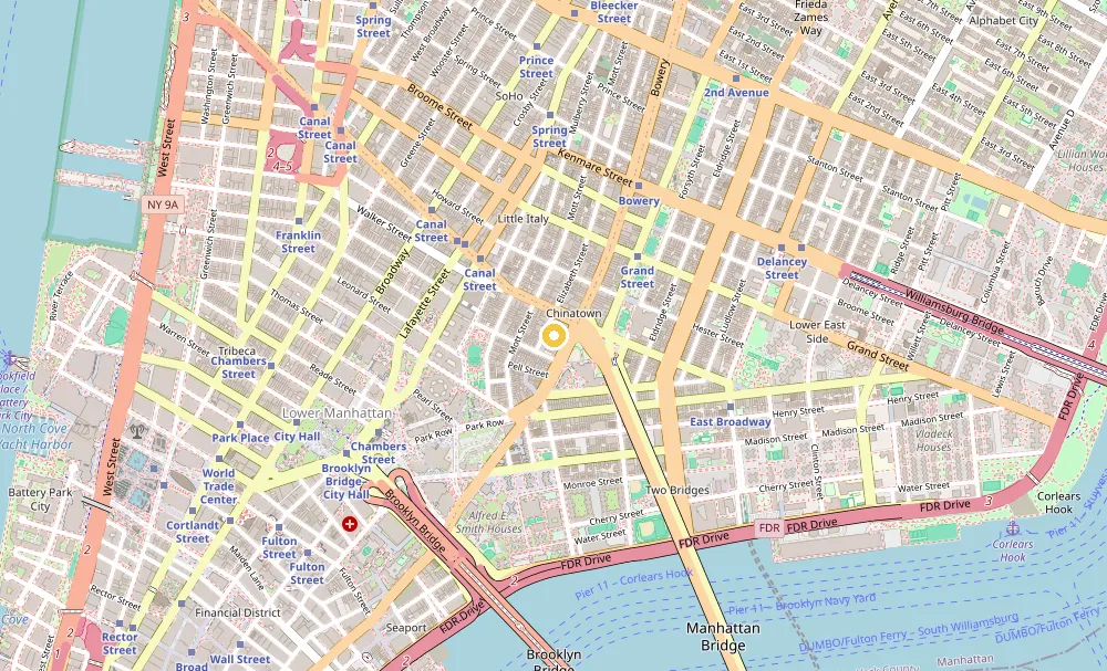 Map of weed delivery coverage in Chinatown, Manhattan from Cannadreams NYC at 862 9th Ave