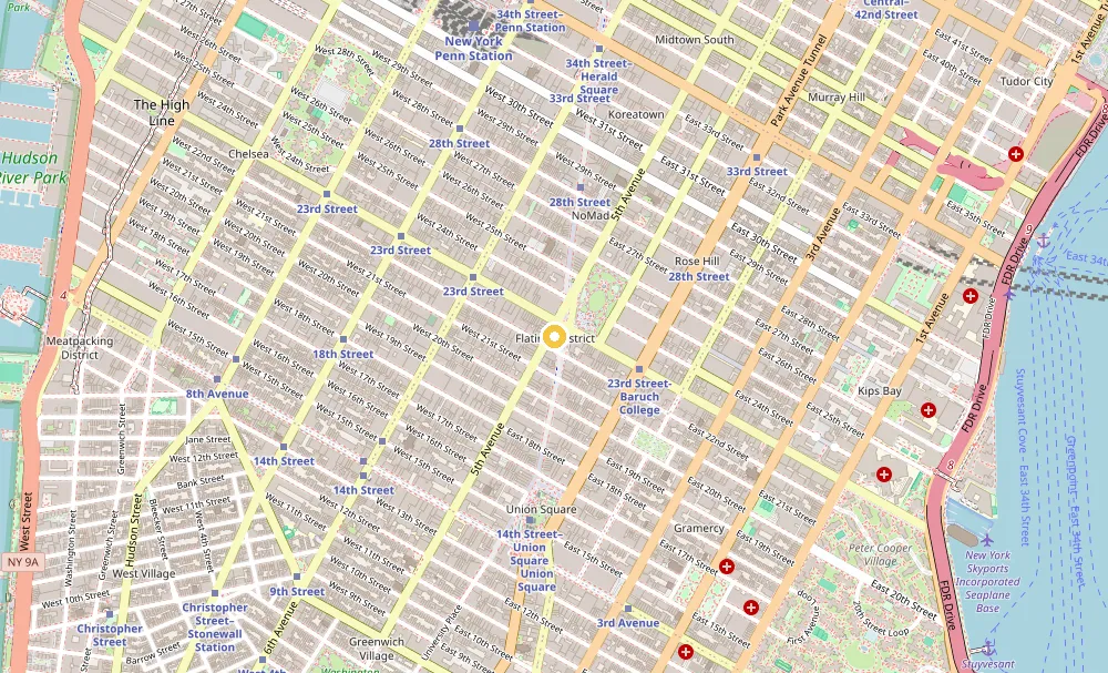 Map of weed delivery coverage in Flatiron District, Manhattan from Cannadreams NYC at 862 9th Ave