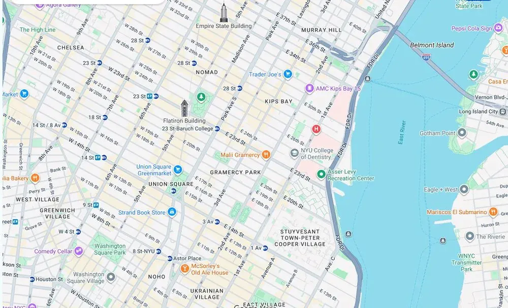 Map of weed delivery coverage in Gramercy, Manhattan from Cannadreams NYC at 862 9th Ave