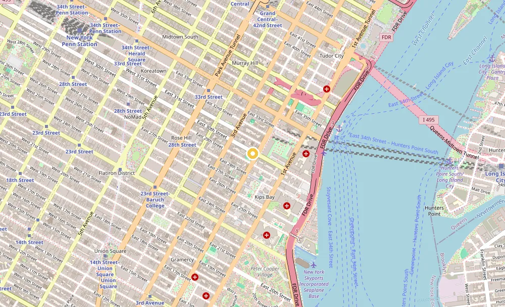 Map of weed delivery coverage in Kips Bay, Manhattan from Cannadreams NYC at 862 9th Ave