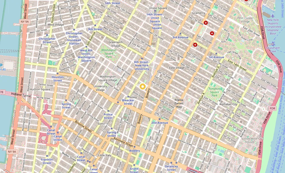 Map of weed delivery coverage in NoHo, Manhattan from Cannadreams NYC at 862 9th Ave