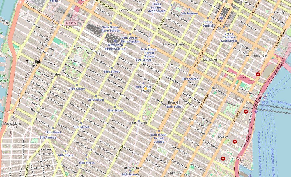 Map of weed delivery coverage in NoMad, Manhattan from Cannadreams NYC at 862 9th Ave
