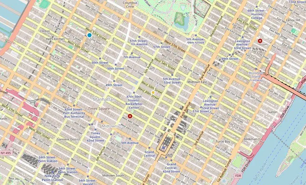 Map of weed delivery coverage in Rockefeller Center, Manhattan from Cannadreams NYC at 862 9th Ave