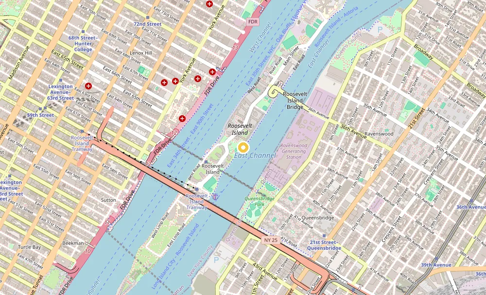 Map of weed delivery coverage in Roosevelt Island, Manhattan from Cannadreams NYC at 862 9th Ave