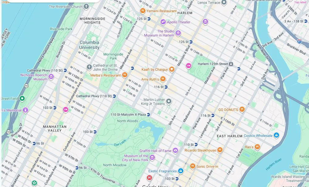 Map of weed delivery coverage in South Harlem, Manhattan from Cannadreams NYC at 862 9th Ave