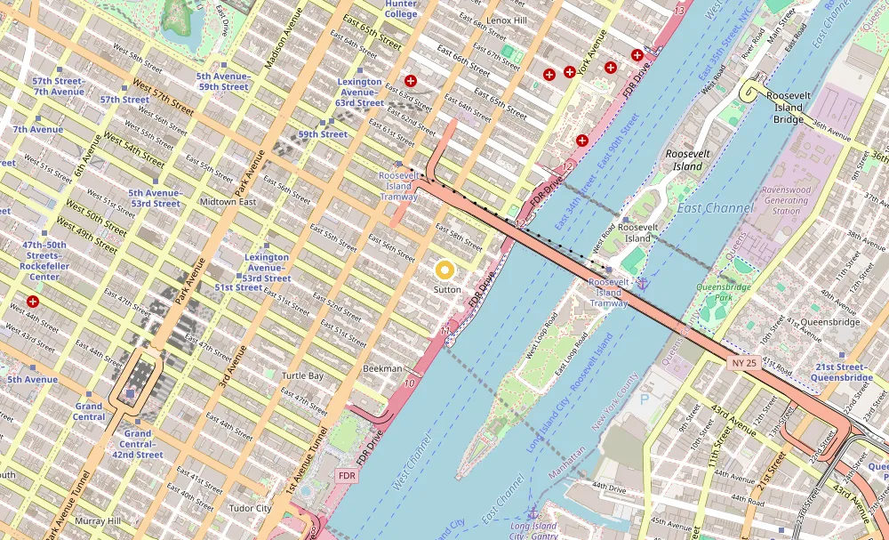 Map of weed delivery coverage in Sutton Place, Manhattan from Cannadreams NYC at 862 9th Ave