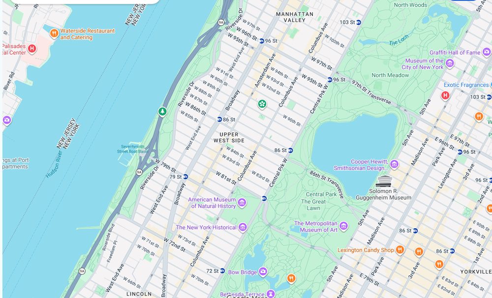 Map of weed delivery coverage in Upper West Side, Manhattan from Cannadreams NYC at 862 9th Ave