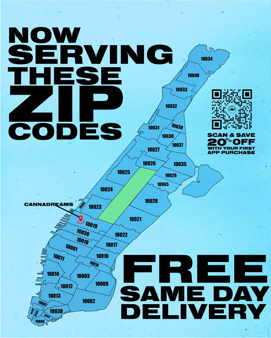Cannadreams NYC weed delivery service coverage map across Manhattan neighborhoods