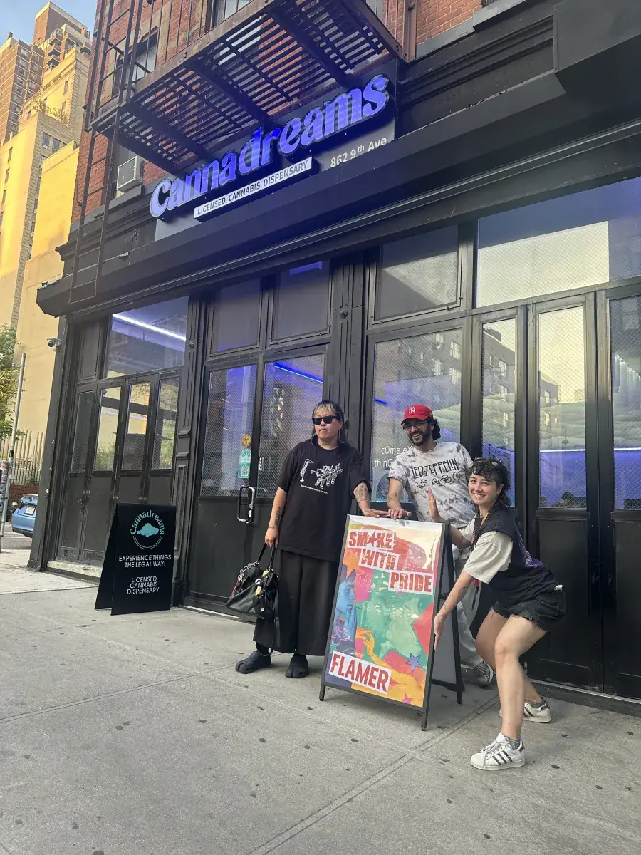 Cannadreams team celebrating Pride outside the Hell's Kitchen dispensary
