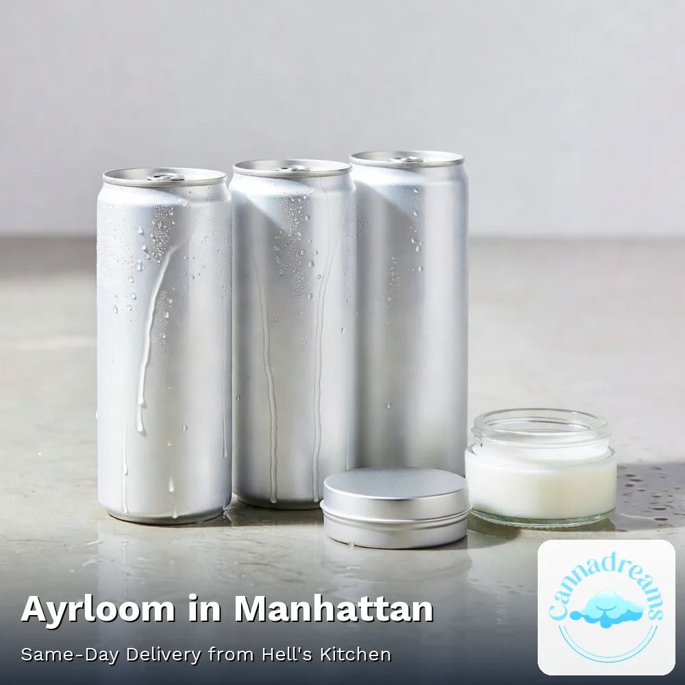 Ayrloom 10mg THC seltzers, gummies and balm for same-day delivery in Manhattan from Cannadreams, 862 9th Ave, Hell's Kitchen