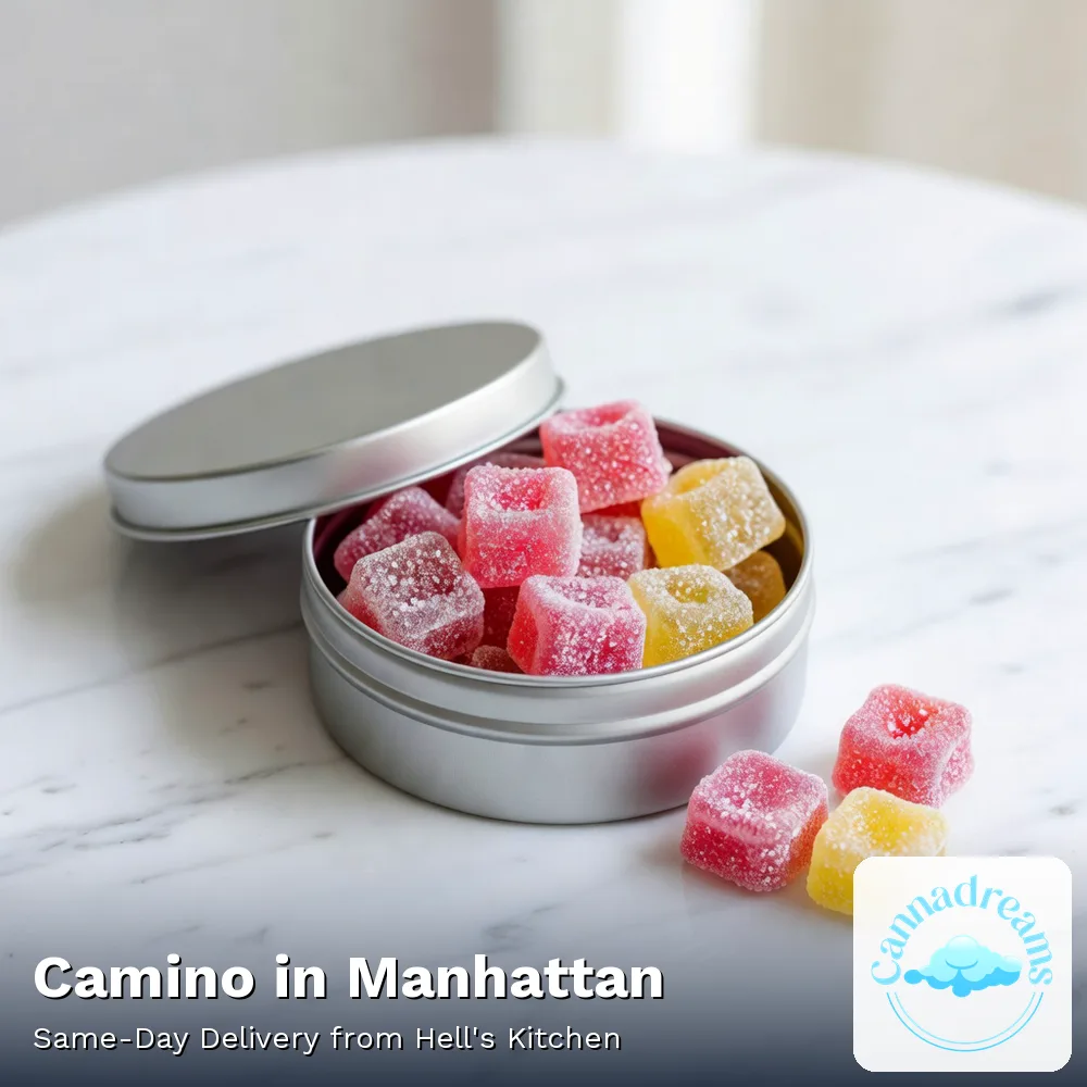 Camino cannabis gummies in a tin for same-day delivery in Manhattan from Cannadreams, 862 9th Ave, Hell's Kitchen
