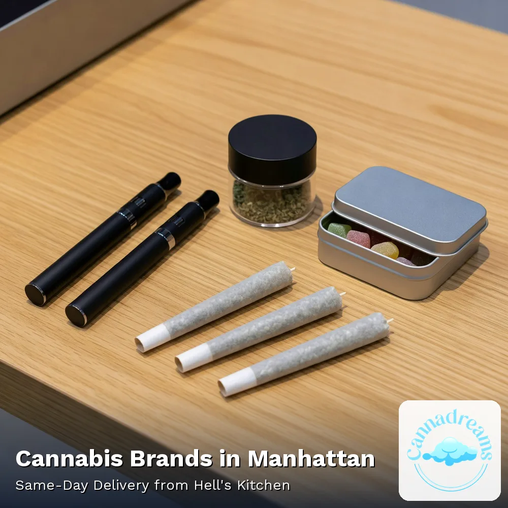 Cannabis brands stocked at Cannadreams, the licensed dispensary at 862 9th Ave in Hell's Kitchen, Manhattan