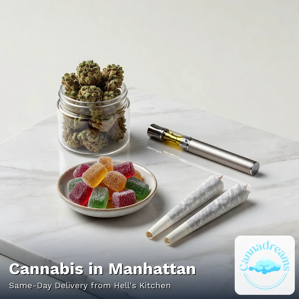 Cannabis products in Manhattan, flower, vape, gummies and pre-rolls from Cannadreams, same-day delivery from Hell's Kitchen