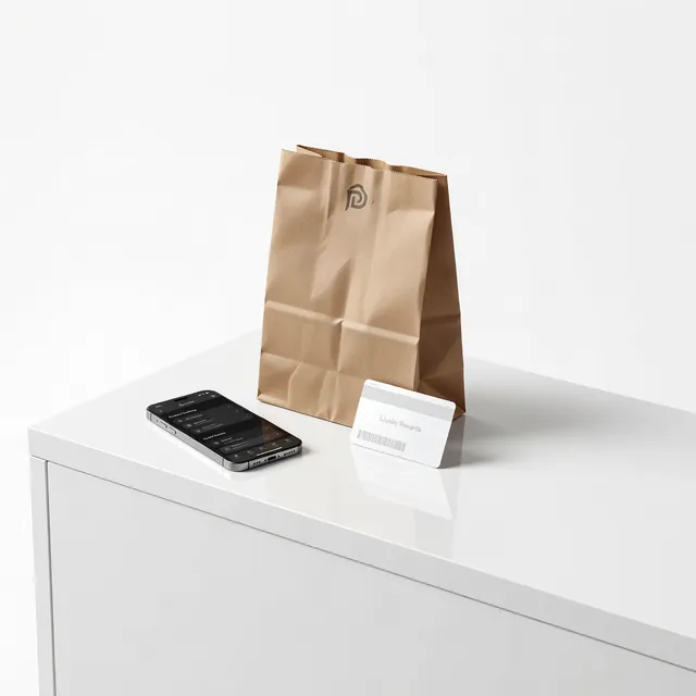 Dispensary bag, loyalty card, and phone at a licensed Manhattan cannabis shop